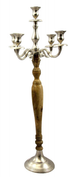 Candlestick 5-armed candlestick candelabra made of wood and metal brown / silver height 80 cm