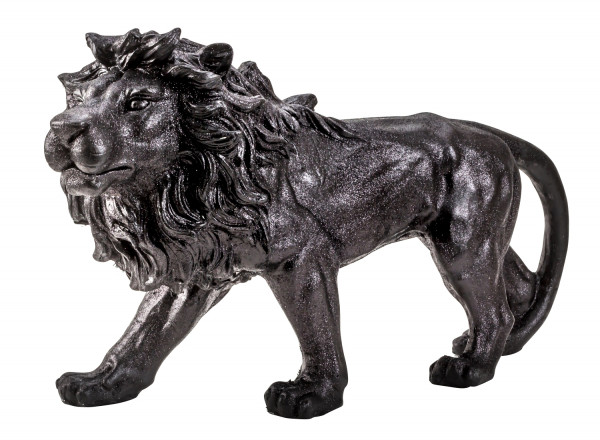 Modern sculpture decoration figure lion made of artificial stone black glittering standing 77x42 cm