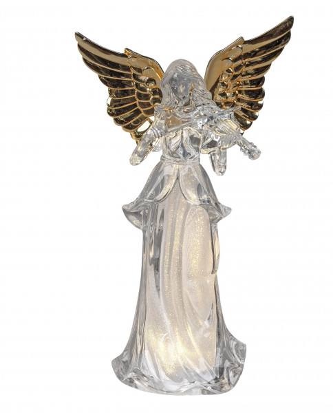 Beautiful angel sculpture with LED lighting Christmas Christmas decoration made of acrylic, height 28 cm