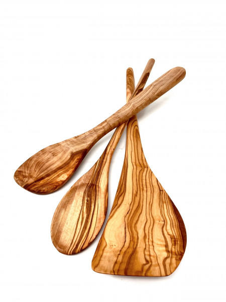 Wooden spoon set made of high quality olive wood | Spatula | Risotto spoon | pointed and round (3-piece set)