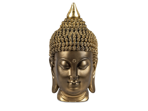 Moderne Skulptur Dekofigur Buddha aus Kunststein Gold Höhe 34 cm Breite 18 cm