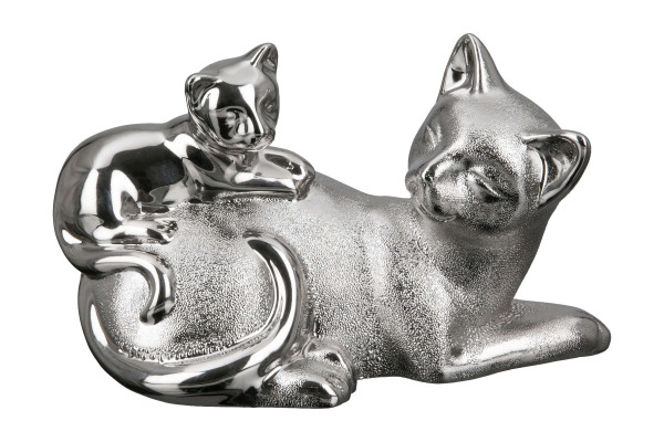 Moderne Skulptur Dekofigur Katzen Paar aus Keramik Silber 20x12 cm