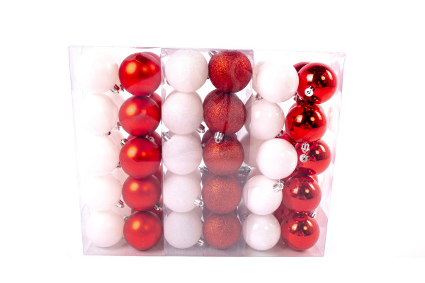 Großes Weihnachtskugeln Set 61 teilig Ø 6 cm Weiß/Rot inklusive Sternspitze Weihnachtsbaumschmuck