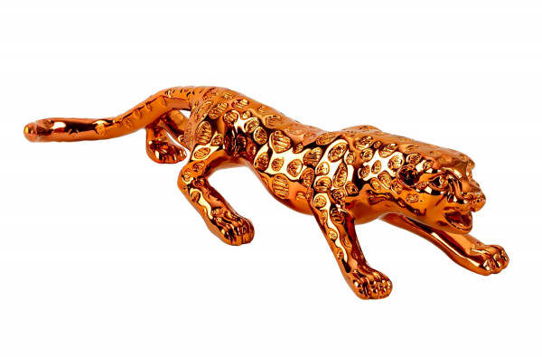 Modern sculpture decoration figure leopard made of artificial stone bronze-colored length 30 cm