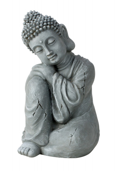 Moderne Skulptur Deko Gartenfigur Buddha aus Kunststein grau Höhe 35 cm Breite 21 cm