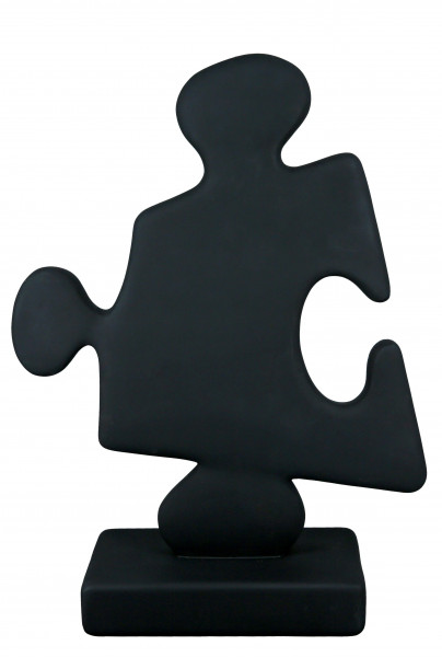 Moderne Skulptur Dekofigur Puzzle aus Kunststein auf Sockel 28x38 cm (Schwarz)