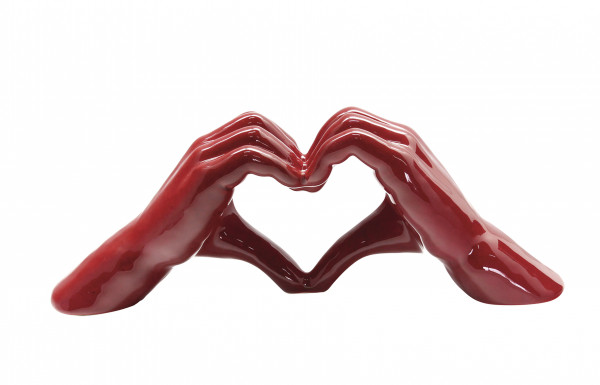 Modern sculpture Dekofigur Hand Heart made of ceramic red 31x11 cm