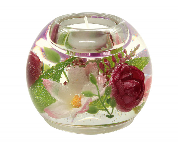 Moderner Teelichthalter Windlichthalter aus Glas mit Rosen Durchmesser 9 cm