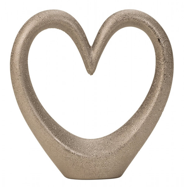 Moderne Herz Skulptur Dekofigur aus Keramik mit Perlenstruktur in silber Höhe 22 cm Breite 22 cm