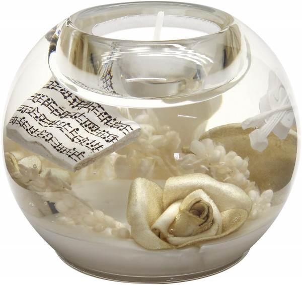Modern tealight holder music lantern holder made of glass white / gold diameter 9 cm * Exclusive handcraft from Germany *