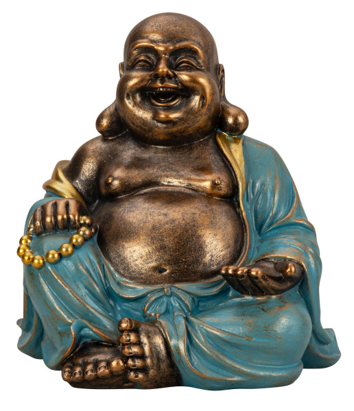 Sculpture decorative figure Buddha made of cast stone gold/mint green Height 23cm Width 22cm