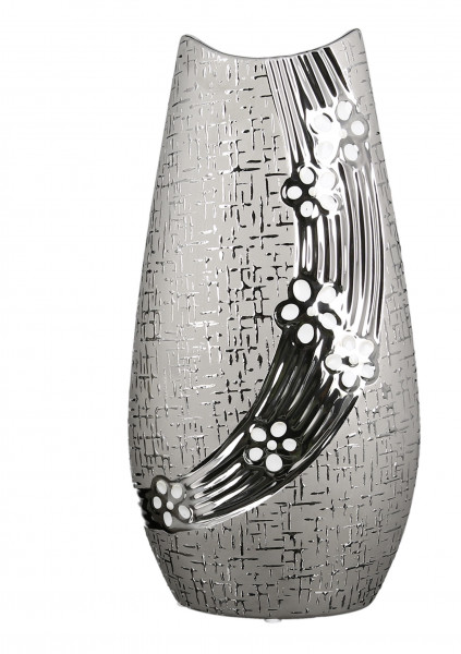 Moderne Dekovase Blumenvase Tischvase Vase aus Keramik Silber glänzend und matt 15x25 cm