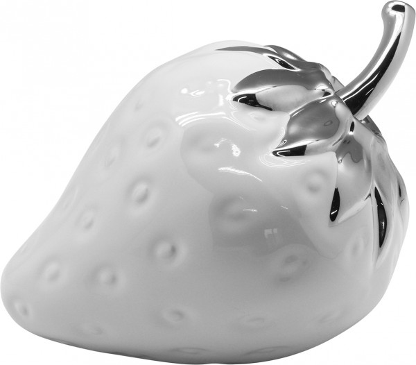 Modern and decorative strawberry sculpture in a set of 2 made of ceramic in white//silver length 8 cm / 