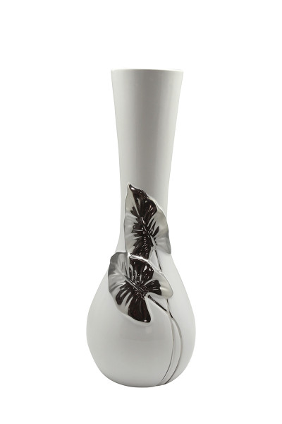 Modern decorative vase flower vase table vase made of ceramic white / silver 14x34 cm