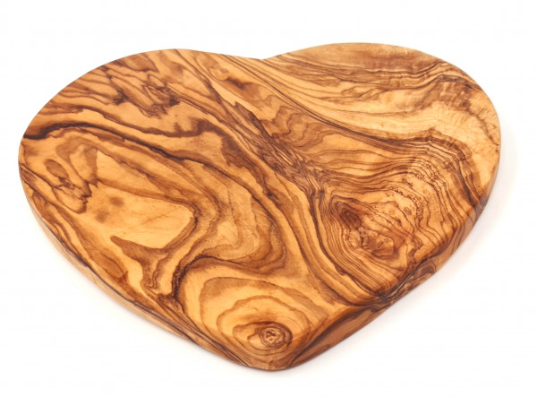 Serving tray Serving plate made of high-quality olive wood in the shape of a heart | Vesper board | Cutting board | Cheese board | beautiful grain (20x21 cm (smooth surface))