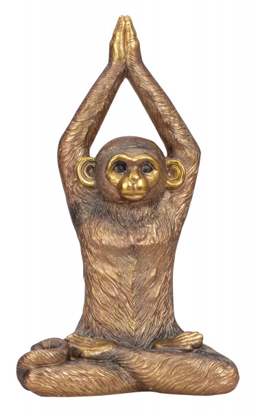 Moderne Skulptur Dekofigur Affe in Yoga Position aus Kunststein antikgold 37x65 cm