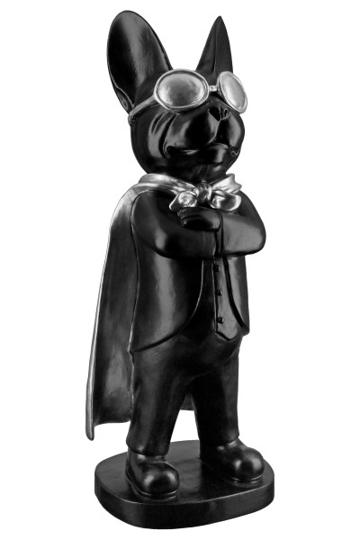 Moderne Skulptur Dekofigur Hund Hero Dog aus Kunststein schwarz/silber 13x33 cm