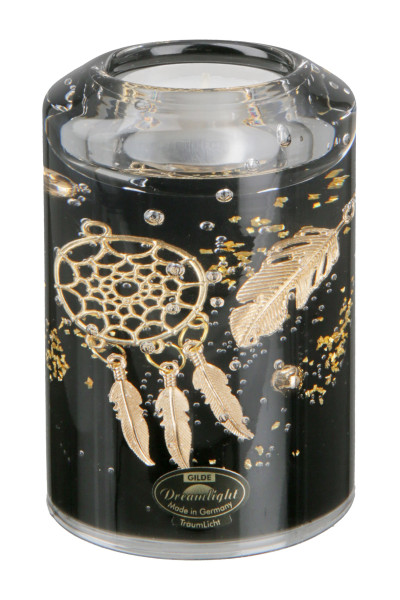 Moderner Teelichthalter Windlichthalter aus Glas Schwarz Gold Höhe 10,5 cm *Exklusive Handarbeit*