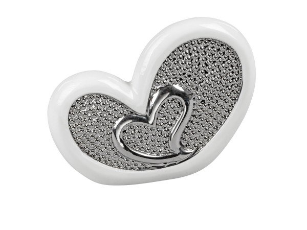 Modern sculpture decoration figure heart made of porcelain white and silver 20x16 cm