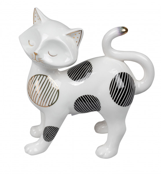 Skulptur Dekofigur Katze aus Keramik weiß und schwarz Höhe 20 cm