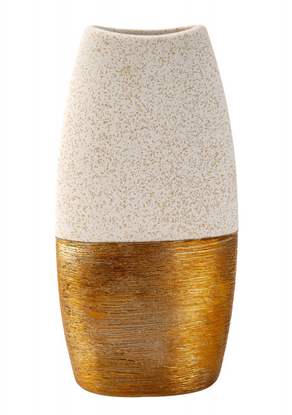 Moderne Dekovase Blumenvase Tischvase Vase aus Keramik beige/gold Höhe 29 cm Breite 15 cm