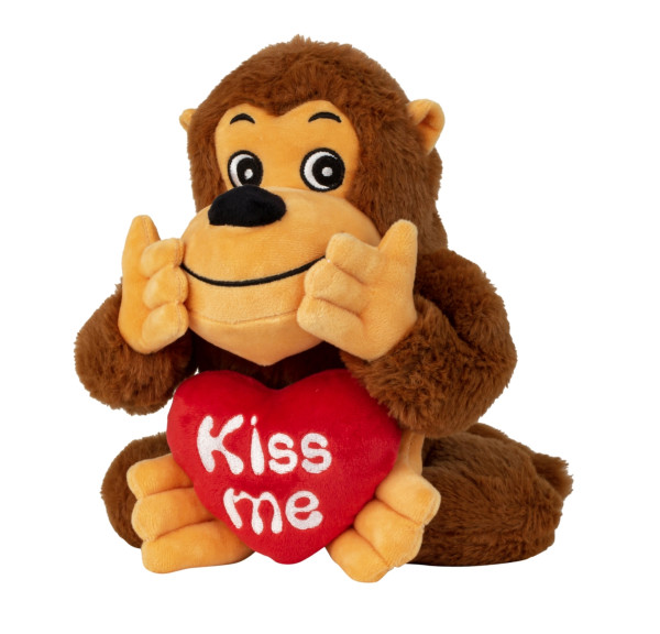 Plüschtier Teddybär Gorilla mit rotem Herz KISS ME Höhe 25 cm sitzend kuschelig weich