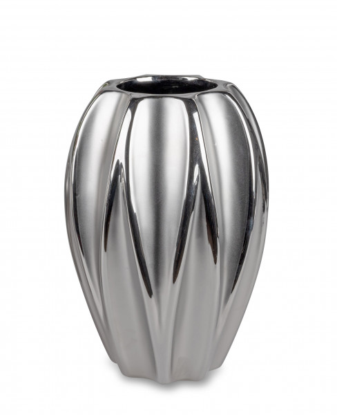Moderne Dekovase Blumenvase Tischvase Vase aus Keramik silber 17x25 cm