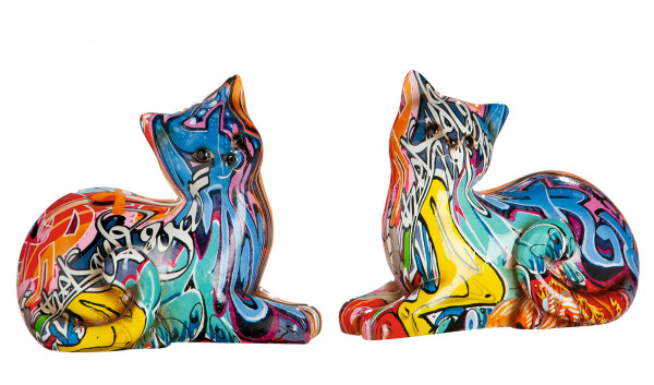 Modern sculpture decorative figure cat POP ART made of artificial stone multicolored 16x13 cm * 1 piece