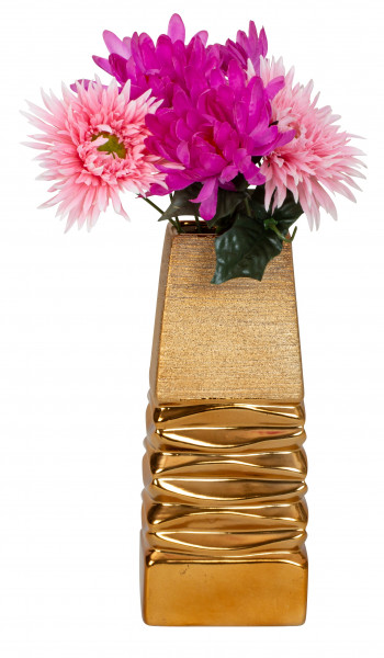Moderne Dekovase Blumenvase Tischvase Vase aus Keramik gold 11x26 cm