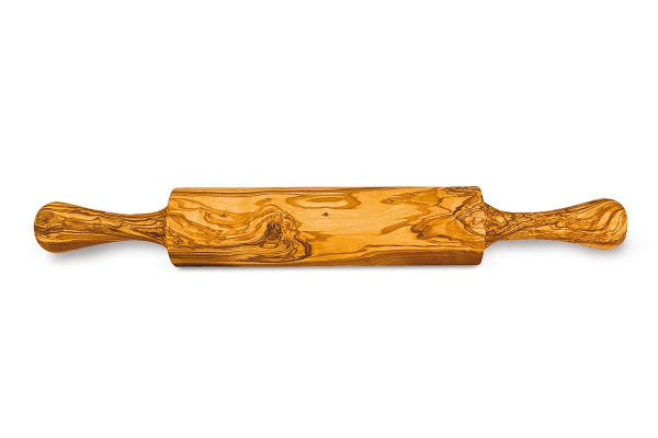 Teigroller aus Olivenholz mit Griffen Holzteigroller Nudelholz Backrolle Länge 45 cm Ø 5 cm