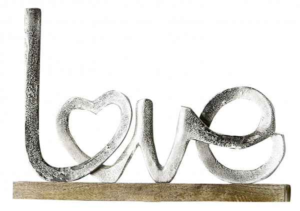Modern lettering LIEBE silver on mango wood 41x5x29 cm