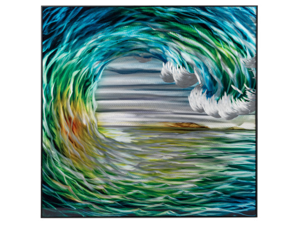 Beautiful 3D mural wave made of aluminum including a black metal frame, polished and dustproof coated 80x80 cm