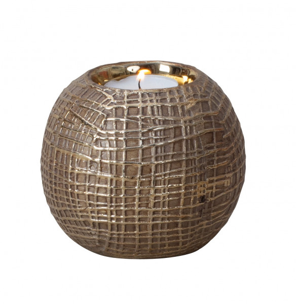 Moderner Teelichthalter Teelichtleuchte Windlicht aus Keramik gold 11x9 cm