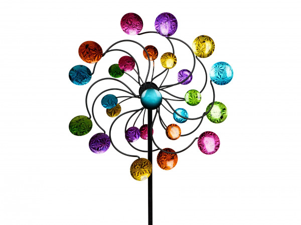 Windrad Windspiel Blume als Gartenstecker aus Metall mehrfarbig Länge 126 cm