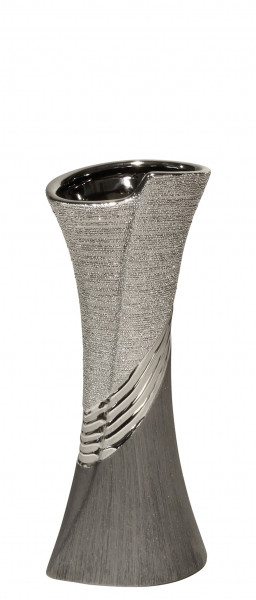 Modern vase ceramic vase table vase Decovase vase gray silver with relification, 9x12x30 cm