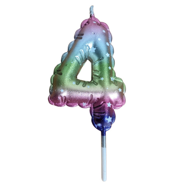 Geburtstagskerzen Ballonmuster in Regenbogenfarben Zahl 4 Höhe 8 cm