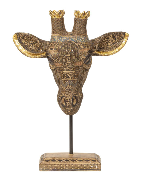 Moderne Skulptur Dekofigur Giraffenkopf aus Kunststein gold 28x37 cm