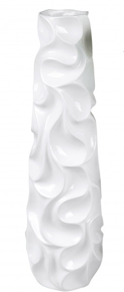 Moderne Deko Vase Blumenvase Bodenvase WAVE aus Keramik weiß glänzend Höhe 72 cm