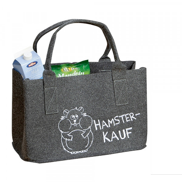 Practical shopping bag made of felt fabric Shopping bag with handle Shopping basket Foldable chimney bag for storing wood Versatile carrying bag Color gray / brown 25x40x26 cm (HAMSTERKAUF)