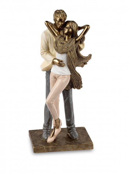 Moderne Skulptur Deko Figur Liebespaar auf Sockel Mehrfarbig Höhe 25 cm