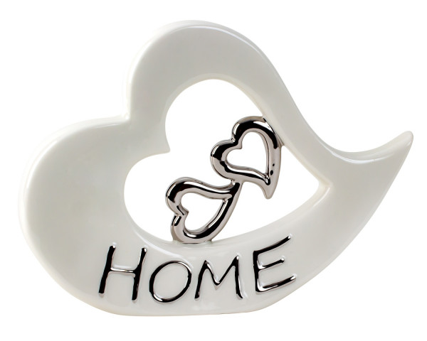 Modern sculpture decoration figure heart made of ceramic white and silver 22x29 cm