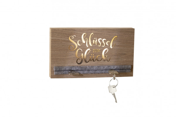 LED Schlüsselbrett/Schlüsselhalter mit Spruch beleuchtet aus MDF Holz braun mit Filzeinlage Grau