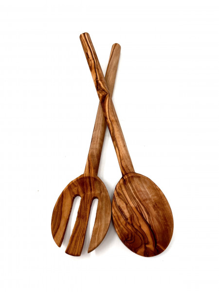 High quality salad servers made of olive wood 2-piece set with spoon and fork (length 30 cm)
