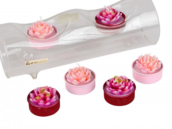 Beautiful Tea Layer Tea light Candles peonies Pink/pink in 6er pack height 4 cm