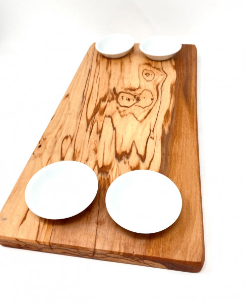 Serving board Serving plate made of high quality olive wood including 4 dip bowls | Vesper board | Cutting board | Cheese board | beautiful grain 41x19 cm