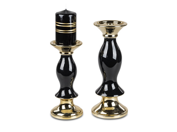 Edler Kerzenständer einarmig Kerzenleuchter aus Keramik schwarz/gold Höhe 24 cm *1 Stück*