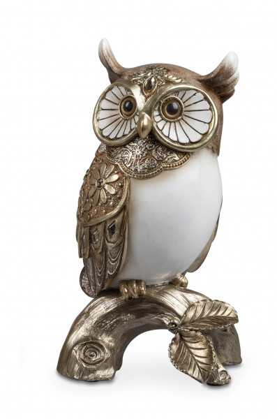 Modern sculpture decoration figure owl made of artificial stone Luxor gold height 20 cm
