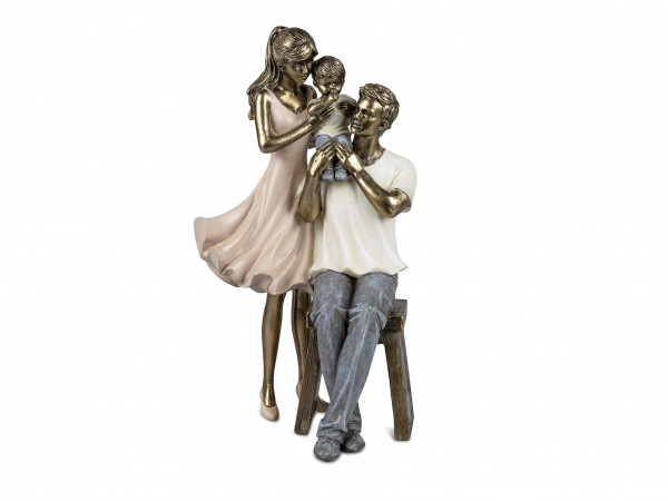Moderne Skulptur Deko Figur Familie auf Sockel mehrfarbig handbemalt 14x23 cm