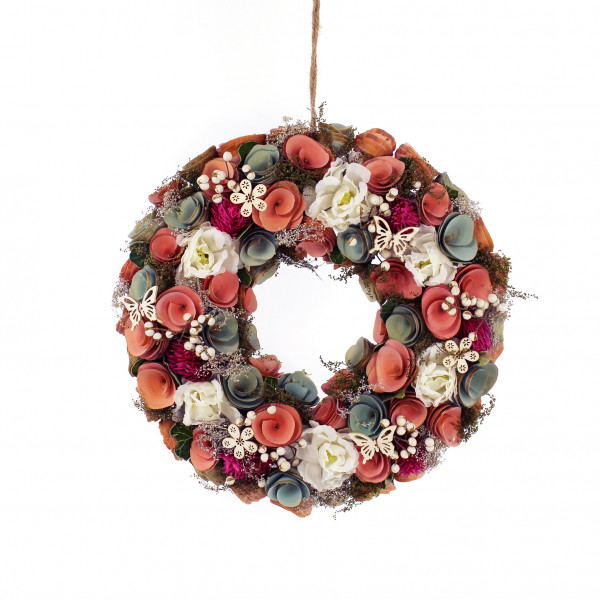 Beautiful summer wreath door wreath wreath with many colorful flowers Ø 33 cm