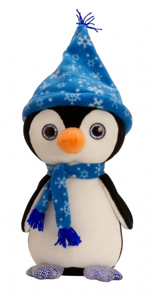 Kuschelig weicher Pinguin mit Mütze und Schal blau Höhe 40 cm samtig Weiches Kuscheltier